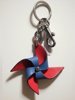 Coach Vibrant Red and Blue Pinwheel Key Holder Bag Charm NWT